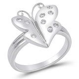 Sterling Silver Butterfly Shaped Clear CZ RingAnd Face Height 15mmAnd Band Width 2mm