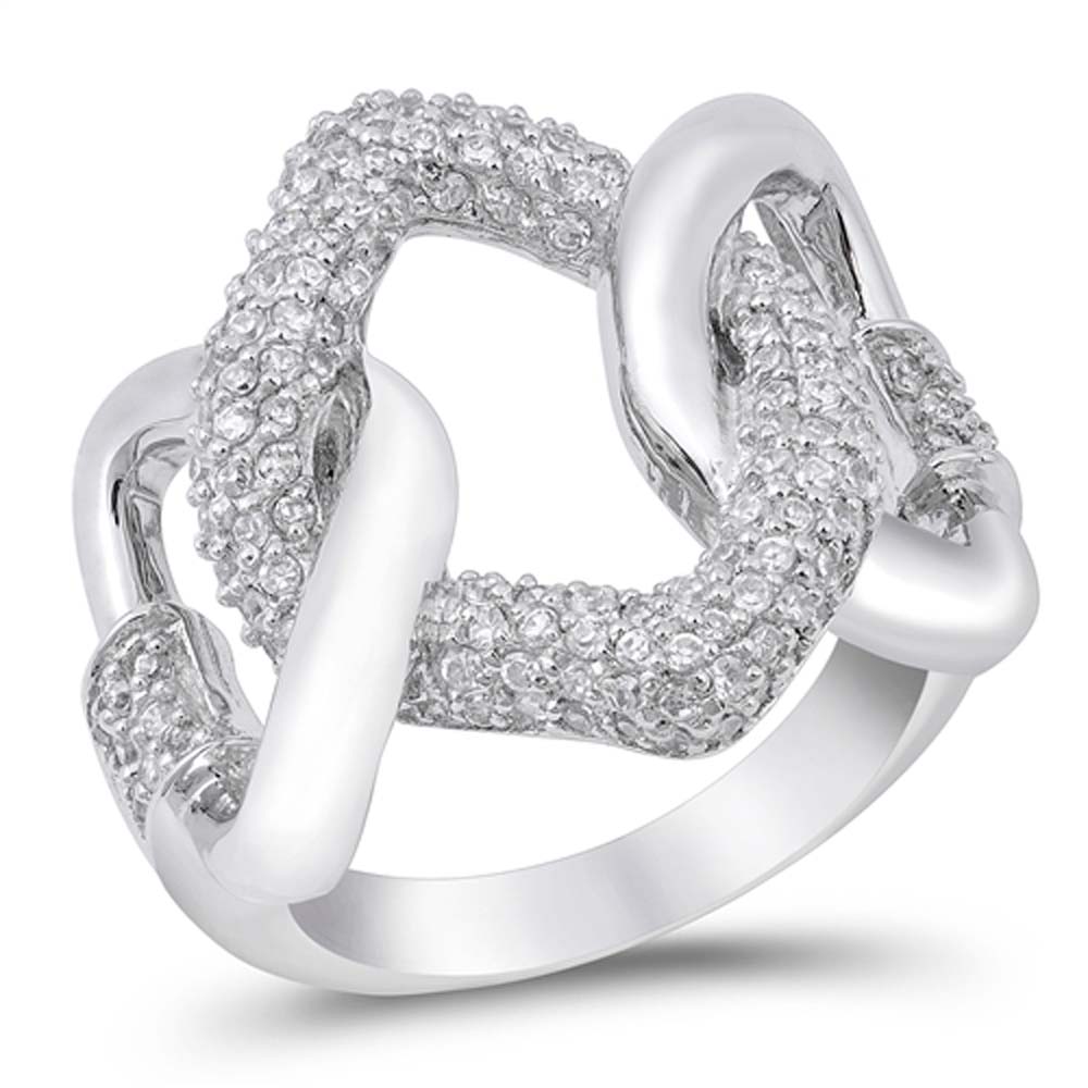 Sterling Silver Diamond Cut Lock Shaped Clear CZ RingAnd Face Height 23mmAnd Band Width 4mmAnd Weight 9grams