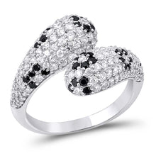 Load image into Gallery viewer, Sterling Silver Pave Shaped Black and Clear CZ Ring, Face Height 17mm, Band Width 3mm