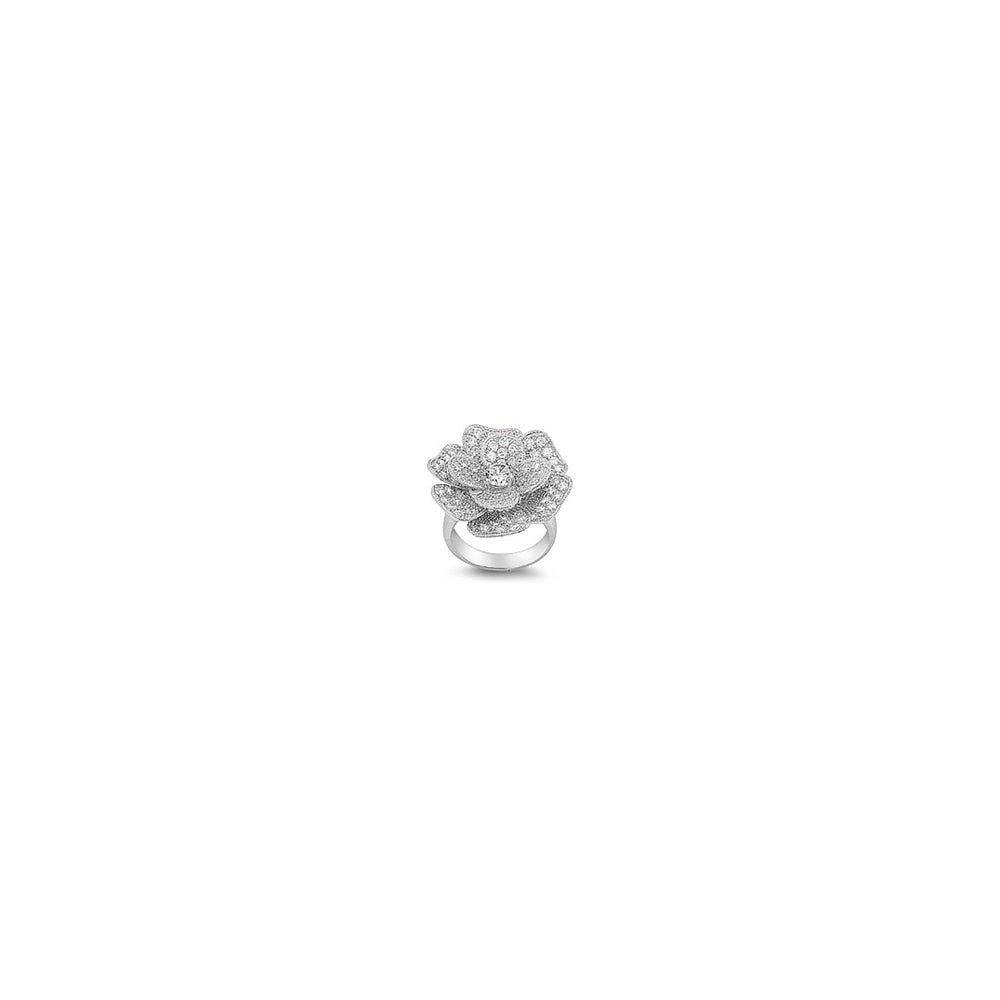 Sterling Silver Rose Shaped Clear CZ RingAnd Face Height 18mm