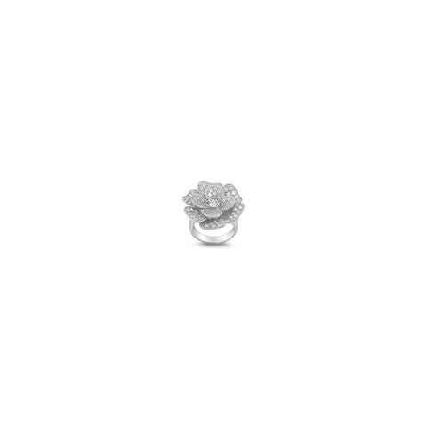 Sterling Silver Rose Shaped Clear CZ RingAnd Face Height 18mm