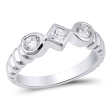 Load image into Gallery viewer, Sterling Silver Round And Diamond Shaped Clear CZ RingAnd Face Height 6mmAnd Band Width 3mm