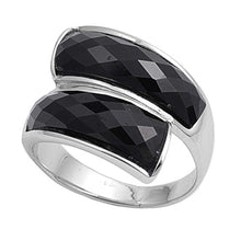 Load image into Gallery viewer, Sterling Silver Black Curve Clear CZ RingAnd Face Height 17mmAnd Band Width 4mm