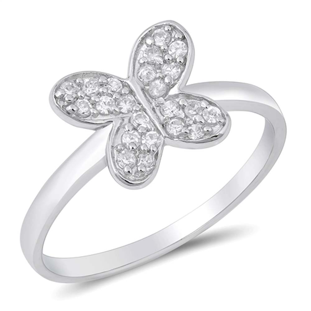 Sterling Silver Butterfly Shaped Clear CZ RingAnd Face Height 9mmAnd Band Width 2mm