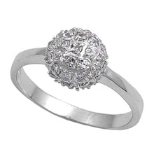 Load image into Gallery viewer, Sterling Silver Round Ball Shaped Clear CZ RingAnd Face Height 9mmAnd Band Width 2mm