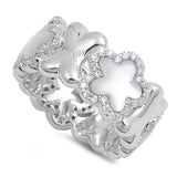 Sterling Silver Mother Of Pearl And Star Shaped Clear CZ RingAnd Band Width 11mm