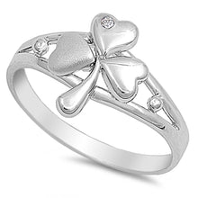 Load image into Gallery viewer, Sterling Silver Satin Finish Shamrock Shaped Clear CZ RingAnd Face Height 13mm