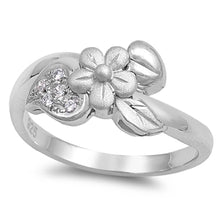Load image into Gallery viewer, Sterling Silver Plumeria Shaped Clear CZ RingAnd Face Height 10mmAnd Band Width 3mm