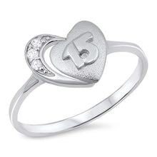 Load image into Gallery viewer, Sterling Silver Heart With 15 Years Shaped Clear CZ RingAnd Face Height 11mmAnd Band Width 3mm