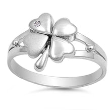 Load image into Gallery viewer, Sterling Silver Clover Leaf Shaped Clear CZ RingAnd Face Height 12mm