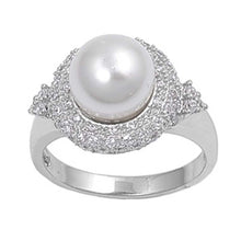 Load image into Gallery viewer, Sterling Silver Round Pearl Shaped Clear CZ RingAnd Face Height 15mmAnd Band Width 3mm