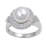 Sterling Silver Round Pearl Shaped Clear CZ RingAnd Face Height 15mmAnd Band Width 3mm
