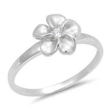 Sterling Silver Plumeria Shaped Clear CZ RingAnd Face Height 9mm