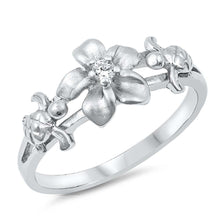 Load image into Gallery viewer, Sterling Silver Plumeria And Turtle Shaped Clear CZ RingAnd Face Height 8mm