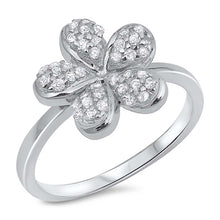 Load image into Gallery viewer, Sterling Silver Plumeria Shaped Clear CZ RingAnd Face Height 12mmAnd Band Width 3mm