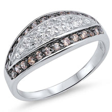 Load image into Gallery viewer, Sterling Silver Pave Shaped Champagne And Clear CZ RingAnd Face Height 9mmAnd Band Width 2mm