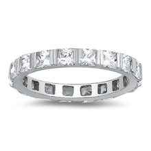 Load image into Gallery viewer, Sterling Silver Round Wedding Band Shaped Clear CZ RingAnd Band Width 3mm