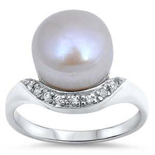 Load image into Gallery viewer, Sterling Silver Freshwater Round Pearl Shaped Clear CZ RingAnd Face Height 13mmAnd Band Width 2mm