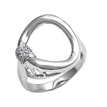 Load image into Gallery viewer, Sterling Silver Trillion Wave Shaped Clear CZ RingAnd Face Height 22mmAnd Band Width 3mm