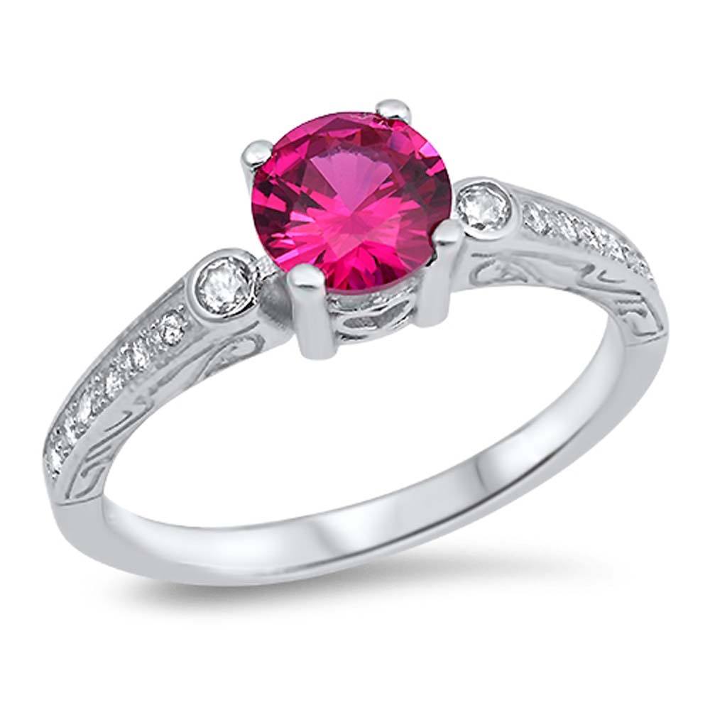 Sterling Silver Ruby Round Shaped Clear CZ RingAnd Face Height 8mmAnd Band Width 2mm