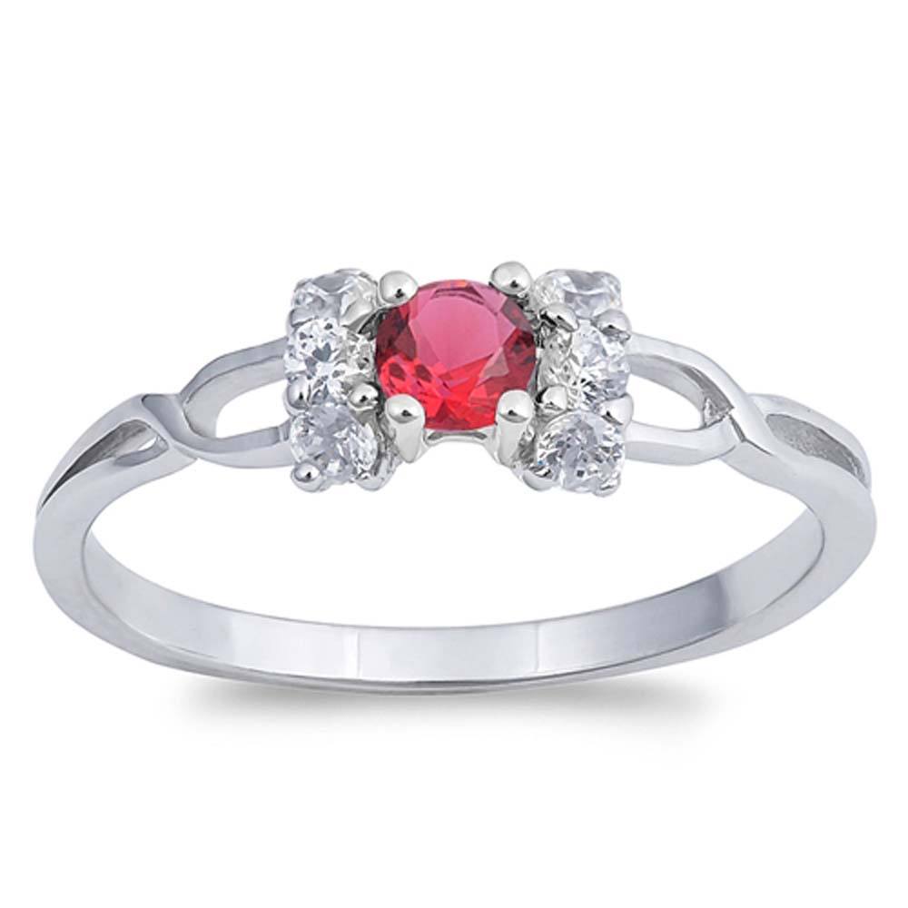 Sterling Silver Ruby Round And Infinity Shaped Clear CZ RingAnd Face Height 6mmAnd Band Width 2mm