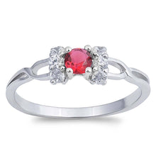 Load image into Gallery viewer, Sterling Silver Ruby Round And Infinity Shaped Clear CZ RingAnd Face Height 6mmAnd Band Width 2mm