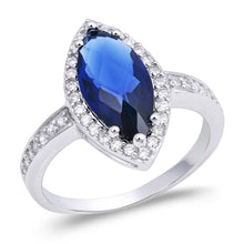 Load image into Gallery viewer, Sterling Silver Blue Sapphire Oval Shaped Clear CZ RingAnd Face Height 14mmAnd Band Width 2mm