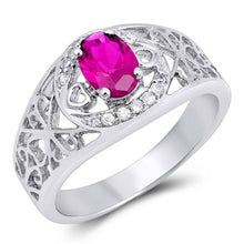 Load image into Gallery viewer, Sterling Silver Ruby Oval Shaped Clear CZ RingsAnd Face Height 11mmAnd Band Width 4mm