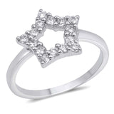 Sterling Silver Star Shaped Clear CZ RingAnd Face Height 9mmAnd Band Width 2mm