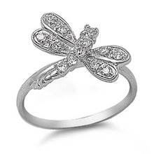 Load image into Gallery viewer, Sterling Silver Dragonfly Shaped Clear CZ RingAnd Face Height 18mm