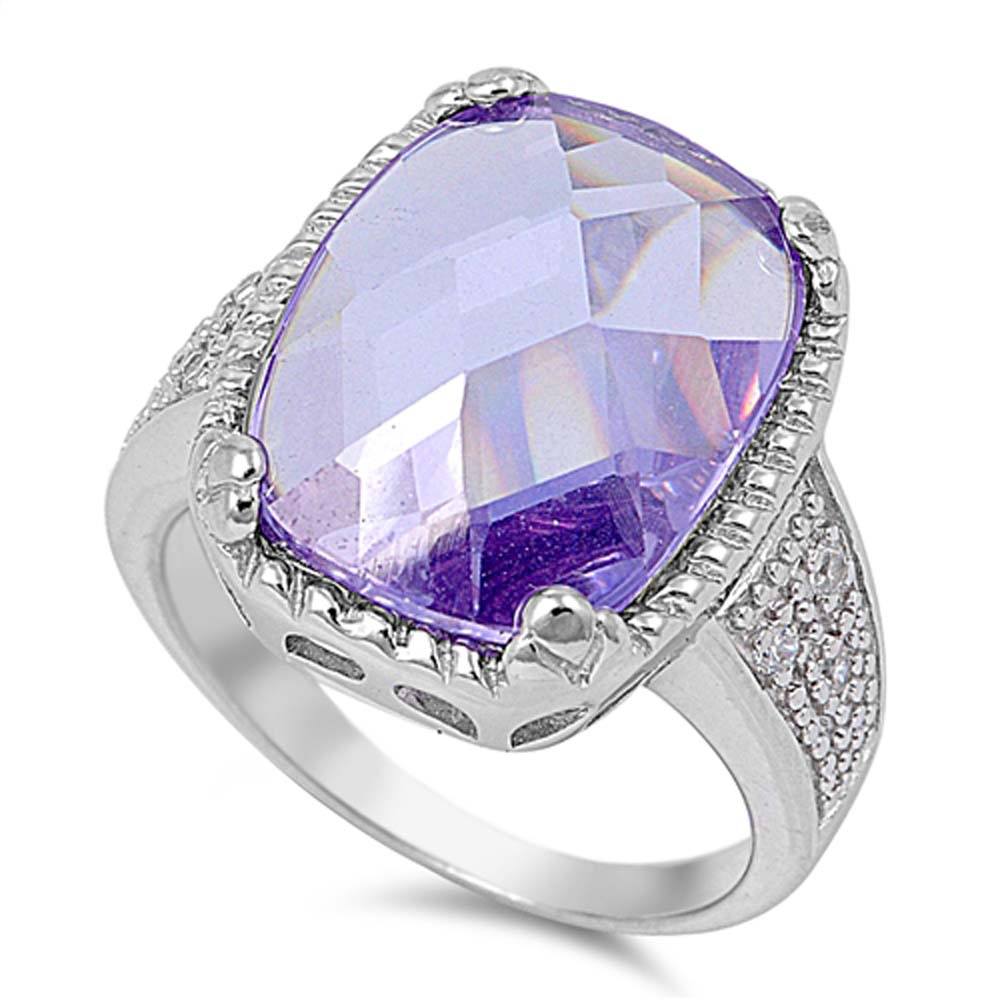 Sterling Silver Rectangle Shaped Amethyst CZ RingsAnd Face Height 18mm