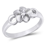 Sterling Silver Plumeria Shaped Clear CZ RingAnd Face Height 5mmAnd Band Width 2mm