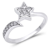 Sterling Silver Star Shaped Clear CZ RingAnd Face Height 8mmAnd Band Width 2mm