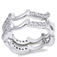 Load image into Gallery viewer, Sterling Silver Double Lines Wave Shaped Clear CZ RingAnd Face Height 7mmAnd Band Width 7mm