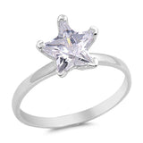 Sterling Silver Star Shaped Clear CZ RingAnd Face Height 9mmAnd Band Width 2mm