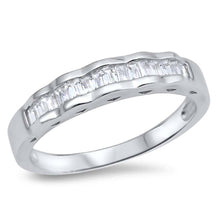 Load image into Gallery viewer, Sterling Silver Wave Wedding Band Shaped Clear CZ RingAnd Face Height 4mmAnd Band Width 4mm