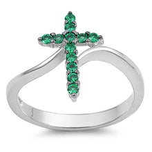 Load image into Gallery viewer, Sterling Silver Cross Shaped Emerald CZ RingAnd Face Height 15mm