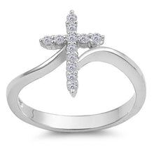 Load image into Gallery viewer, Sterling Silver Cross Shaped Clear CZ Ring And Face Height 15mm