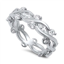 Load image into Gallery viewer, Sterling Silver Leaves Shaped Clear CZ RingAnd Face Height 5mmAnd Band Width 5mm