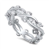 Sterling Silver Leaves Shaped Clear CZ RingAnd Face Height 5mmAnd Band Width 5mm