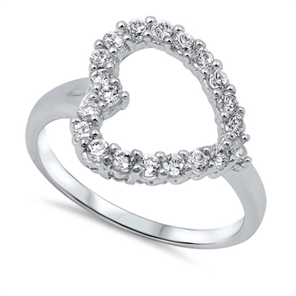 Sterling Silver Heart Shaped Clear CZ RingAnd Face Height 10mm