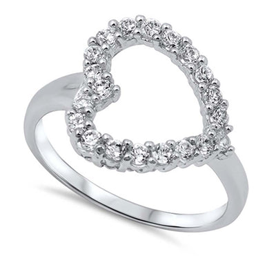 Sterling Silver Heart Shaped Clear CZ RingAnd Face Height 10mm