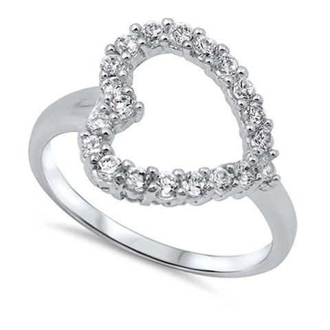 Sterling Silver Heart Shaped Clear CZ RingAnd Face Height 10mm