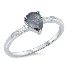 Load image into Gallery viewer, Sterling Silver Elegant Solitare Rainbow Topaz Pear Cut Simulated Diamond On Prong Setting