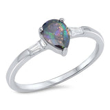 Sterling Silver Elegant Solitare Rainbow Topaz Pear Cut Simulated Diamond On Prong Setting