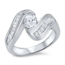 Load image into Gallery viewer, Sterling Silver Round Curved Shaped Clear CZ RingAnd Face Height 15mmAnd Band Width 3mm