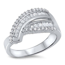 Load image into Gallery viewer, Sterling Silver Arc Shaped Clear CZ RingAnd Face Height 10mmAnd Band Width 2mm