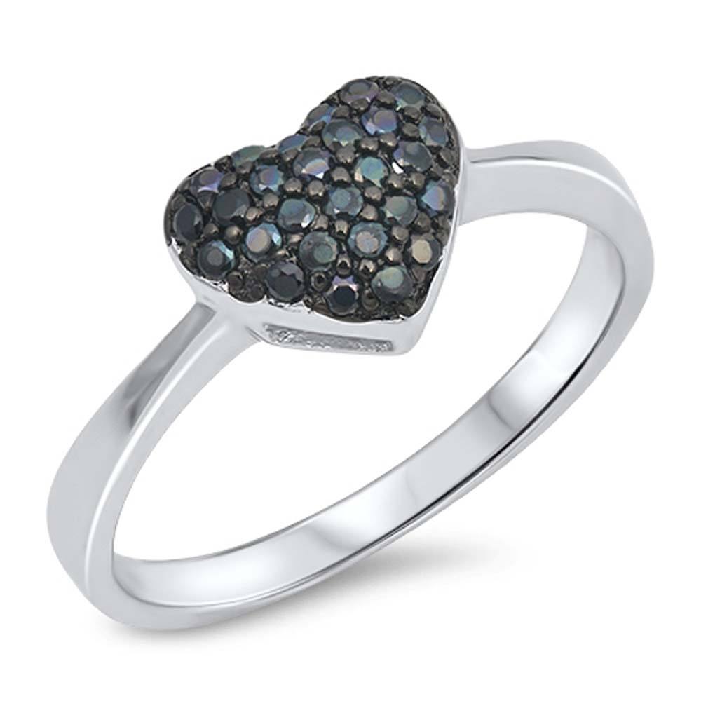 Sterling Silver Centered Heart with Pave Black CZ with Face Height of 8 mm
