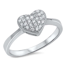 Load image into Gallery viewer, Sterling Silver Heart Shaped Clear CZ RingAnd Face Height 10mmAnd Band Width 2mm