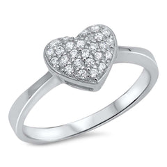 Sterling Silver Heart Shaped Clear CZ Ring, Face Height 10mm, Band Width 2mm